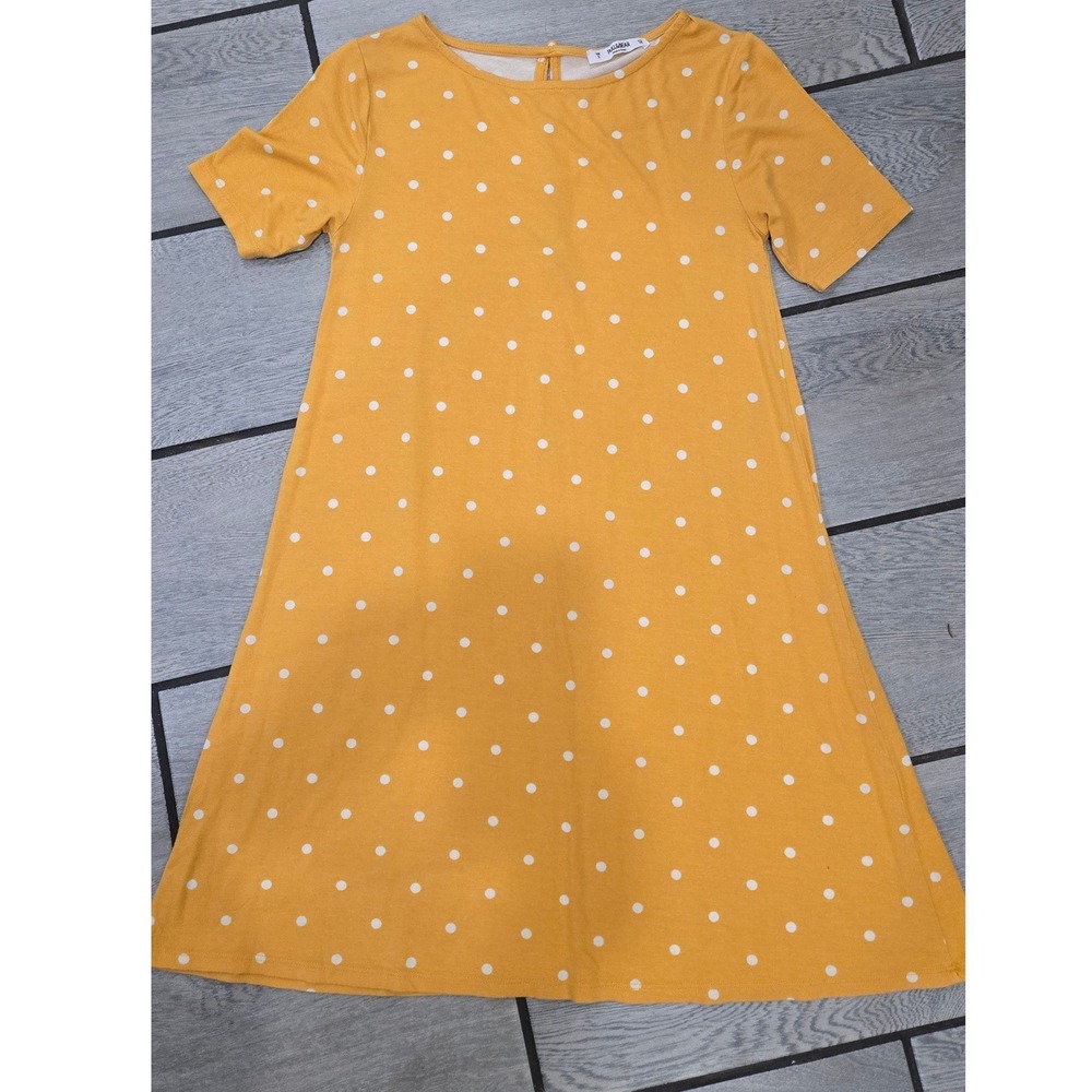 Pull&Bear Mustard Yellow Polka Dot Short Sleeve A-Line T-Shirt Mini Dress Small